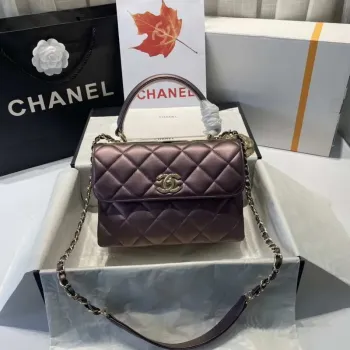 Chanel A92236 Flap Bag With Top Handle Lambskin & Gold Tone Metal Purple