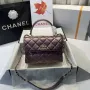 Chanel A92236 Flap Bag With Top Handle Lambskin & Gold Tone Metal Purple