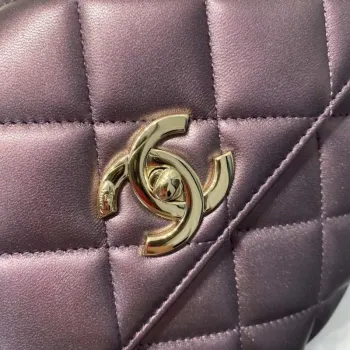 Chanel A92236 Flap Bag With Top Handle Lambskin & Gold Tone Metal Purple