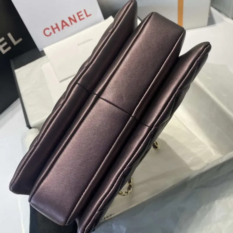 Chanel A92236 Flap Bag With Top Handle Lambskin & Gold Tone Metal Purple