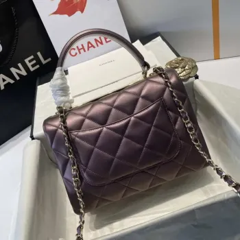 Chanel A92236 Flap Bag With Top Handle Lambskin & Gold Tone Metal Purple