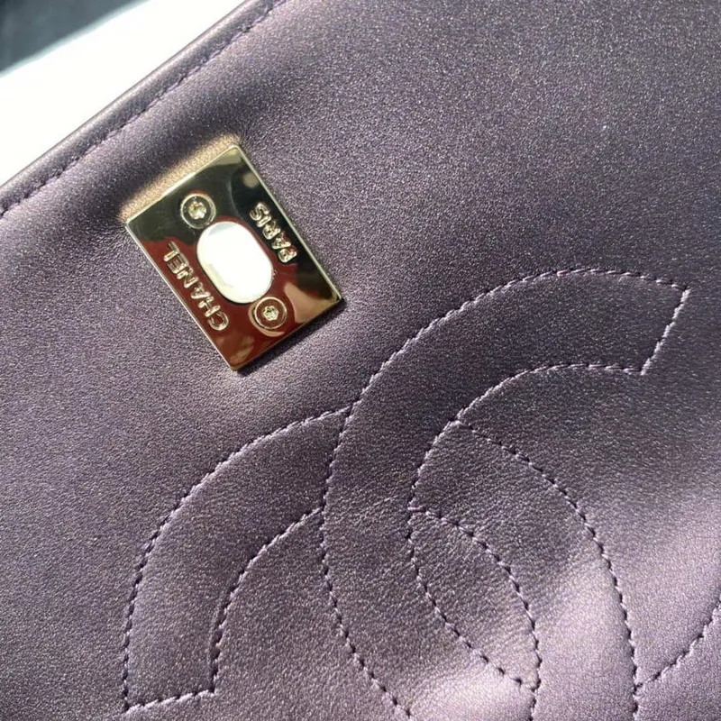 Chanel A92236 Flap Bag With Top Handle Lambskin & Gold Tone Metal Purple