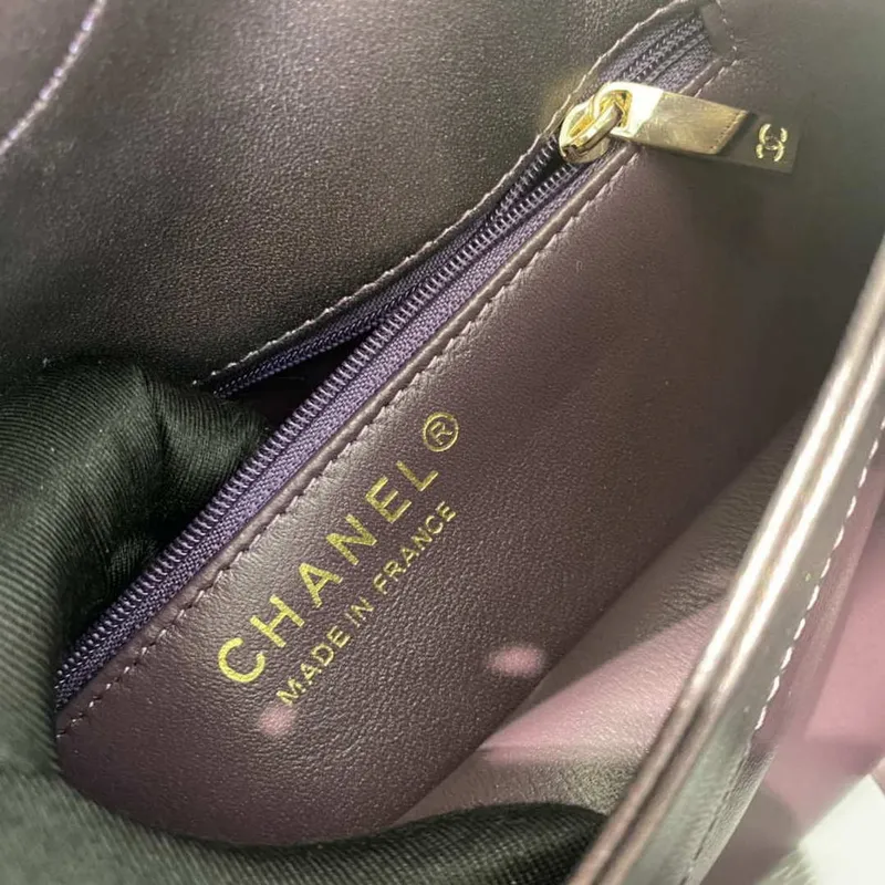 Chanel A92236 Flap Bag With Top Handle Lambskin & Gold Tone Metal Purple