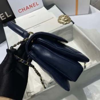 Chanel A92236 Flap Bag With Top Handle Lambskin & Gold Tone Metal Navy Blue
