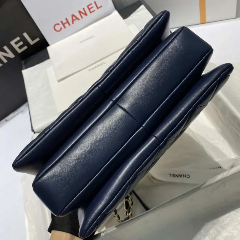 Chanel A92236 Flap Bag With Top Handle Lambskin & Gold Tone Metal Navy Blue