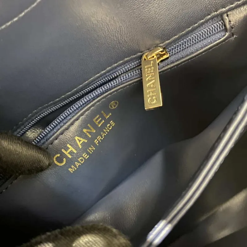 Chanel A92236 Flap Bag With Top Handle Lambskin & Gold Tone Metal Navy Blue