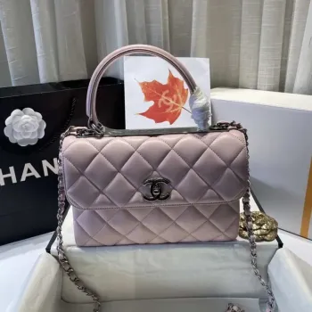 Chanel A92236 Flap Bag With Top Handle Lambskin & Gold Tone Metal Pink