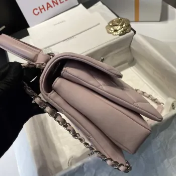 Chanel A92236 Flap Bag With Top Handle Lambskin & Gold Tone Metal Pink