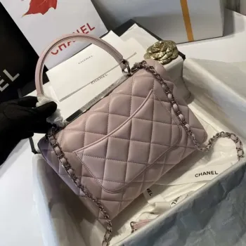 Chanel A92236 Flap Bag With Top Handle Lambskin & Gold Tone Metal Pink