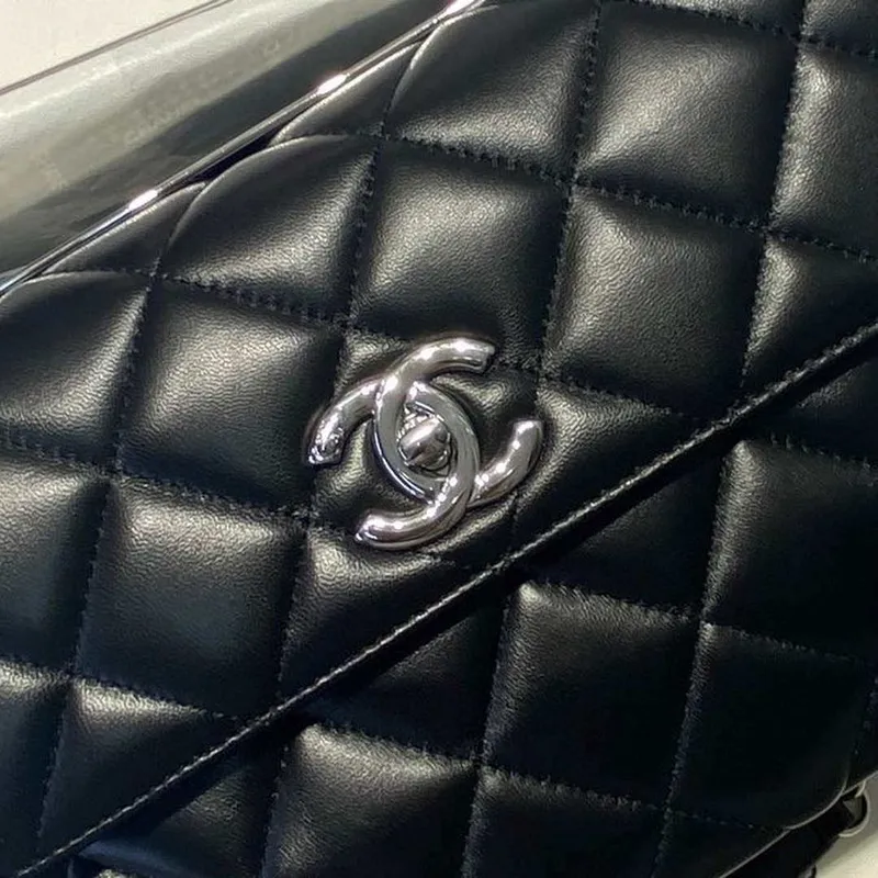 Chanel A92236 Flap Bag With Top Handle Lambskin & Sliver Tone Metal Black