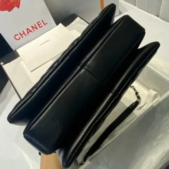 Chanel A92236 Flap Bag With Top Handle Lambskin & Sliver Tone Metal Black