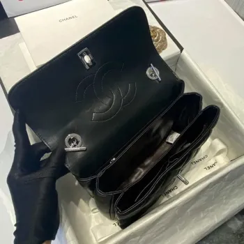 Chanel A92236 Flap Bag With Top Handle Lambskin & Sliver Tone Metal Black