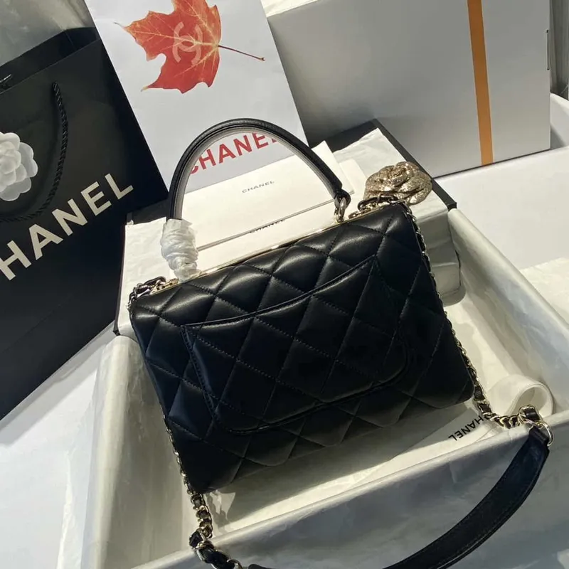 Chanel A92236 Flap Bag With Top Handle Lambskin & Gold Tone Metal Black