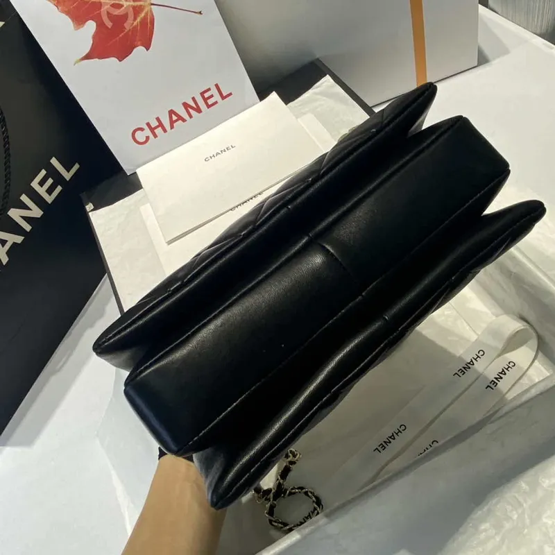 Chanel A92236 Flap Bag With Top Handle Lambskin & Gold Tone Metal Black