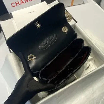 Chanel A92236 Flap Bag With Top Handle Lambskin & Gold Tone Metal Black