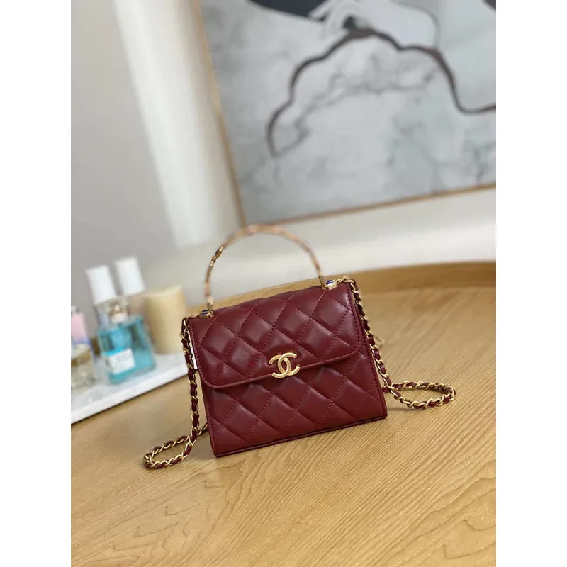 Chanel AP2945 Clutch with Chain Lambskin Wine Red Gold