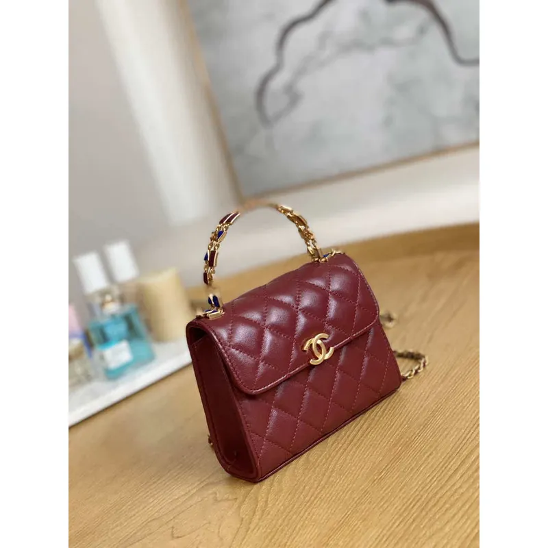 Chanel AP2945 Clutch with Chain Lambskin Wine Red Gold