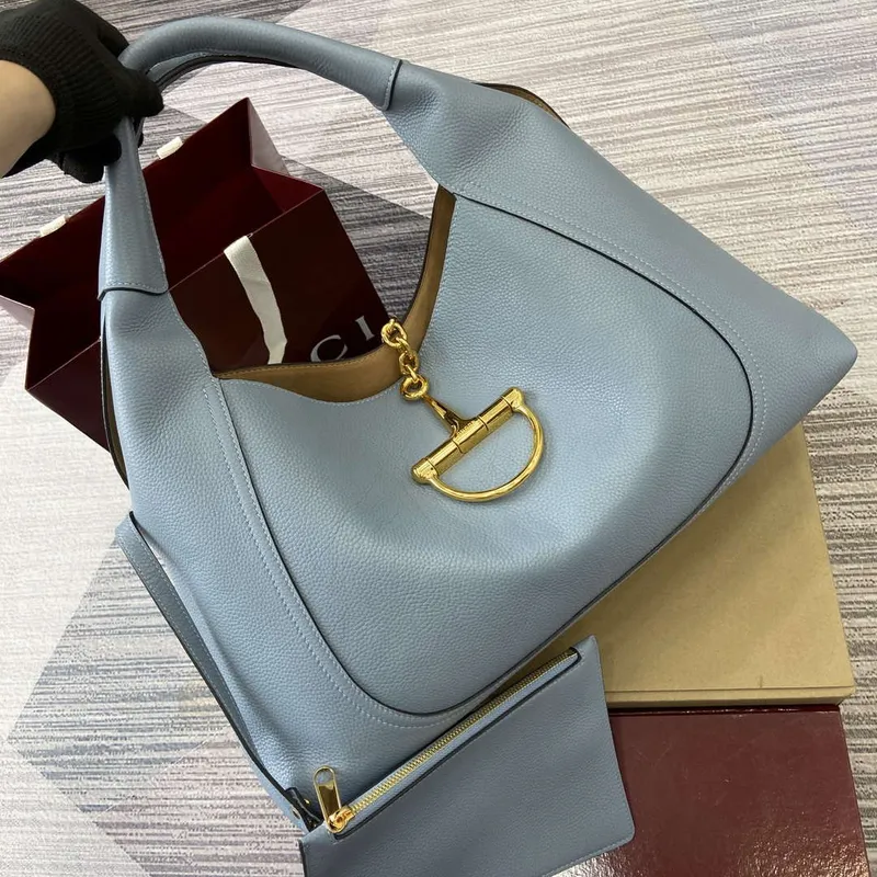 Gucci 837466 Gucci Softbit Maxi Shoulder Bag Gray blue