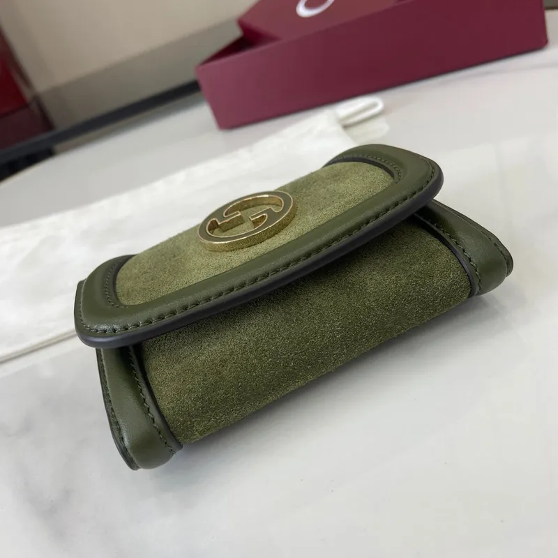 Gucci 818795 Gucci Blondie card case Suede leather Green