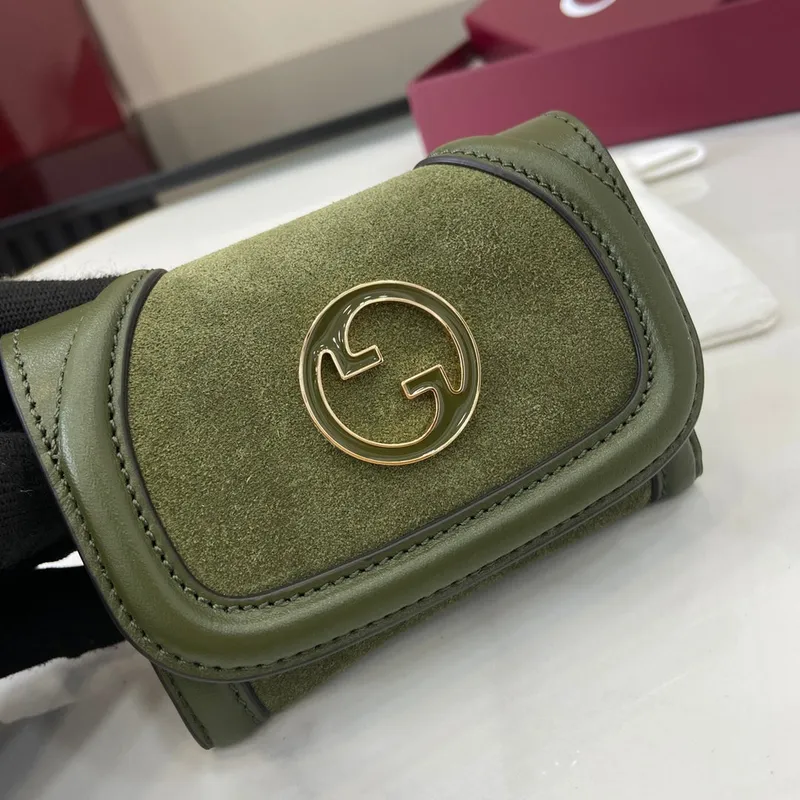 Gucci 818795 Gucci Blondie card case Suede leather Green