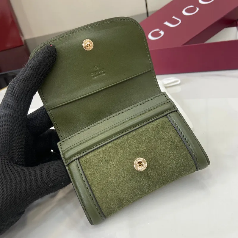 Gucci 818795 Gucci Blondie card case Suede leather Green