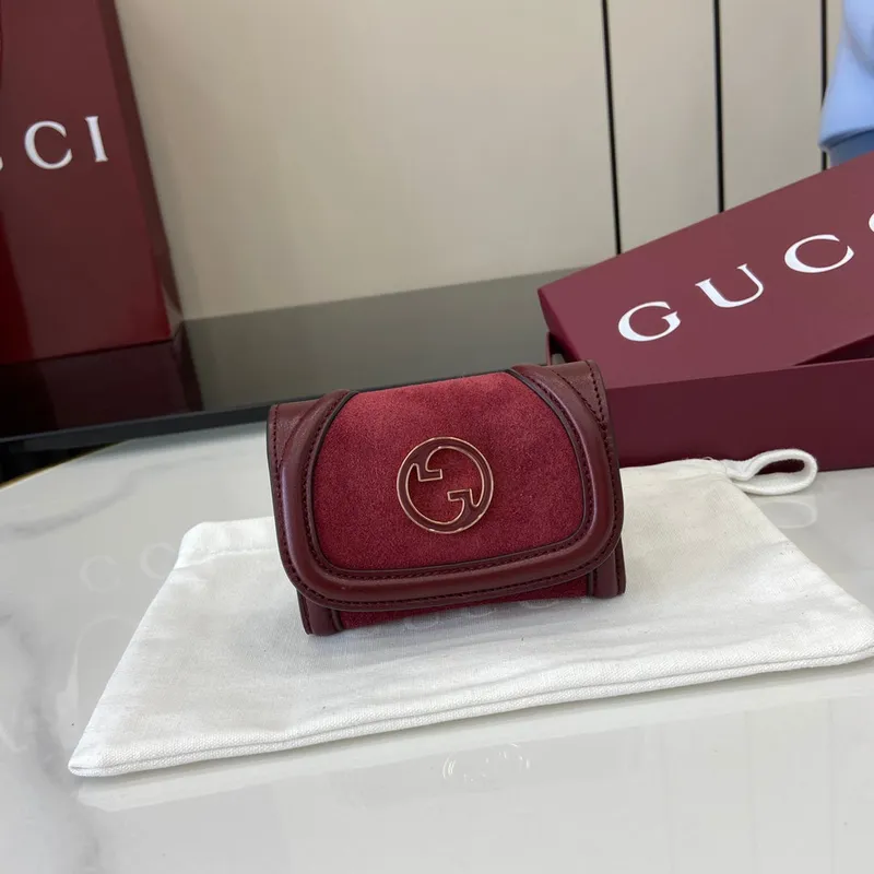 Gucci 818795 Gucci Blondie card case Suede leather Wine Red