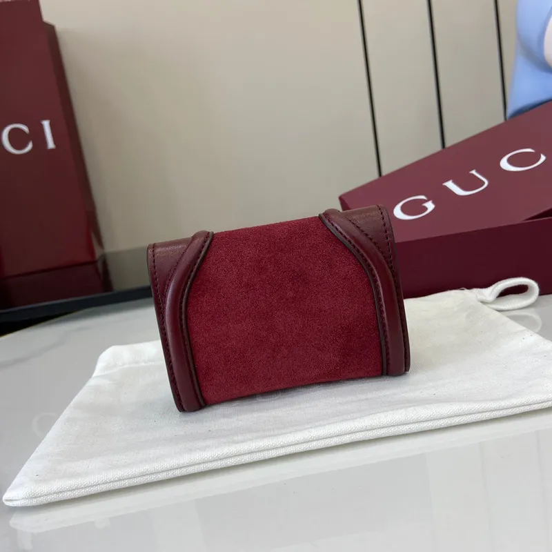Gucci 818795 Gucci Blondie card case Suede leather Wine Red