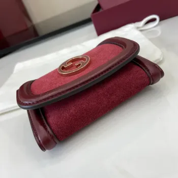 Gucci 818795 Gucci Blondie card case Suede leather Wine Red