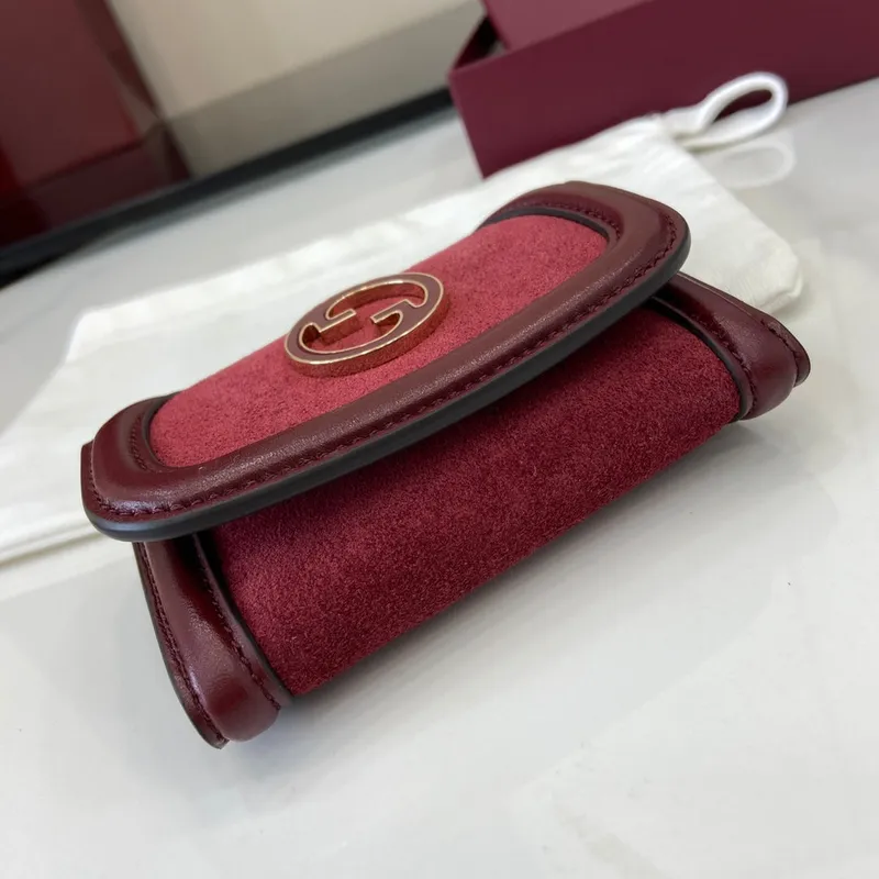 Gucci 818795 Gucci Blondie card case Suede leather Wine Red