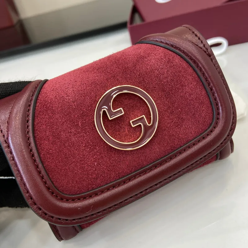 Gucci 818795 Gucci Blondie card case Suede leather Wine Red
