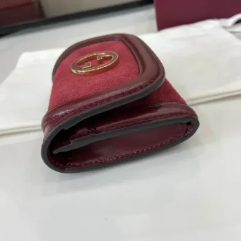 Gucci 818795 Gucci Blondie card case Suede leather Wine Red