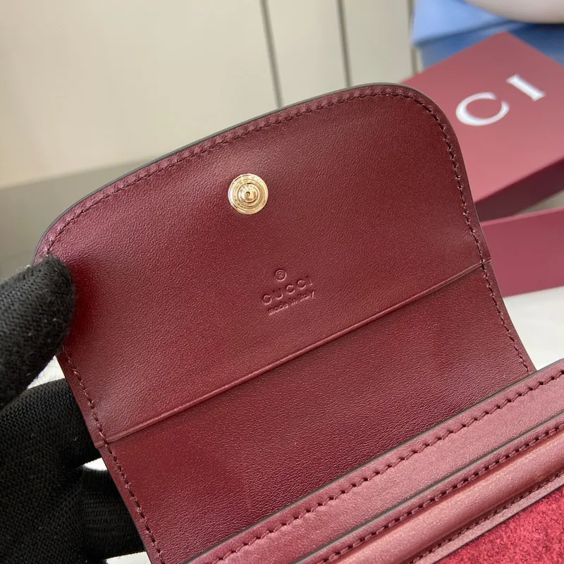 Gucci 818795 Gucci Blondie card case Suede leather Wine Red