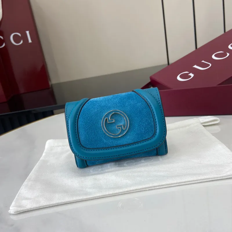 Gucci 818795 Gucci Blondie card case Suede leather Blue