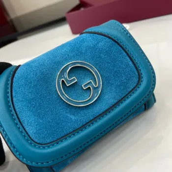Gucci 818795 Gucci Blondie card case Suede leather Blue