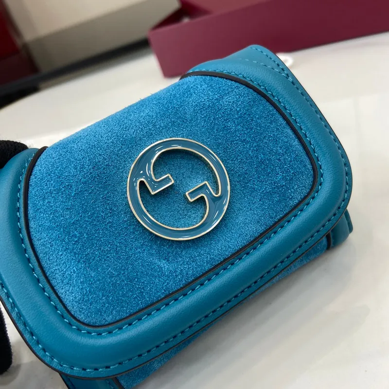 Gucci 818795 Gucci Blondie card case Suede leather Blue