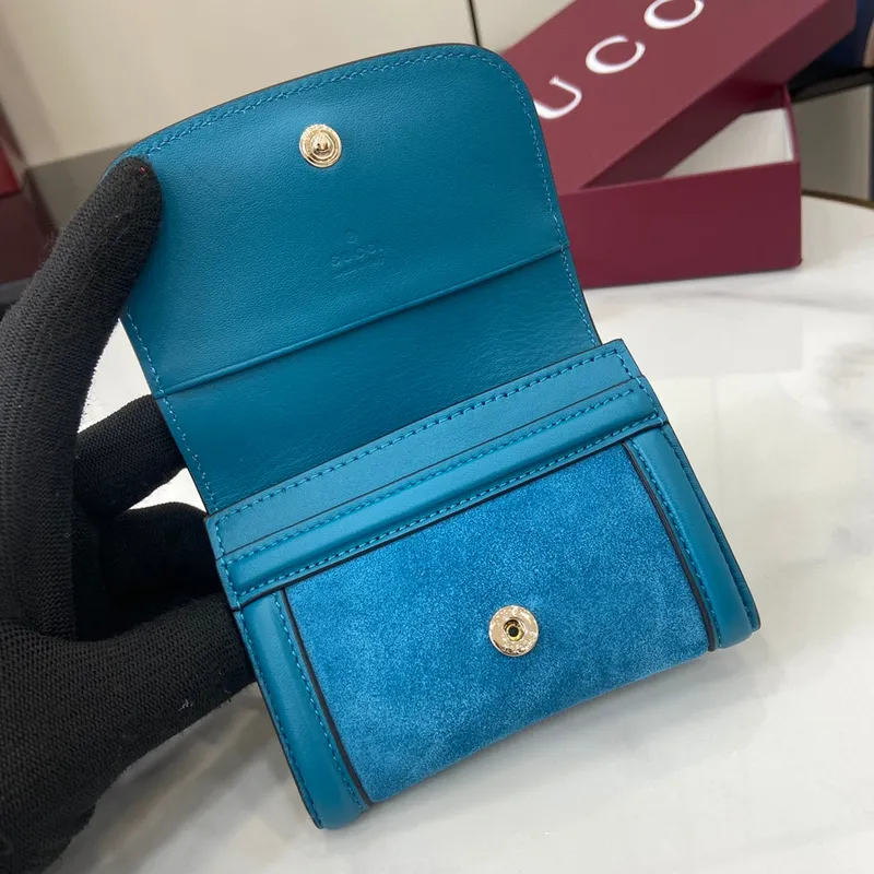 Gucci 818795 Gucci Blondie card case Suede leather Blue