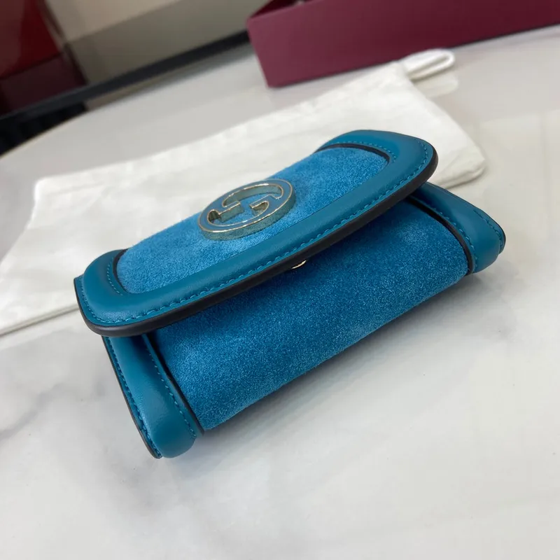 Gucci 818795 Gucci Blondie card case Suede leather Blue