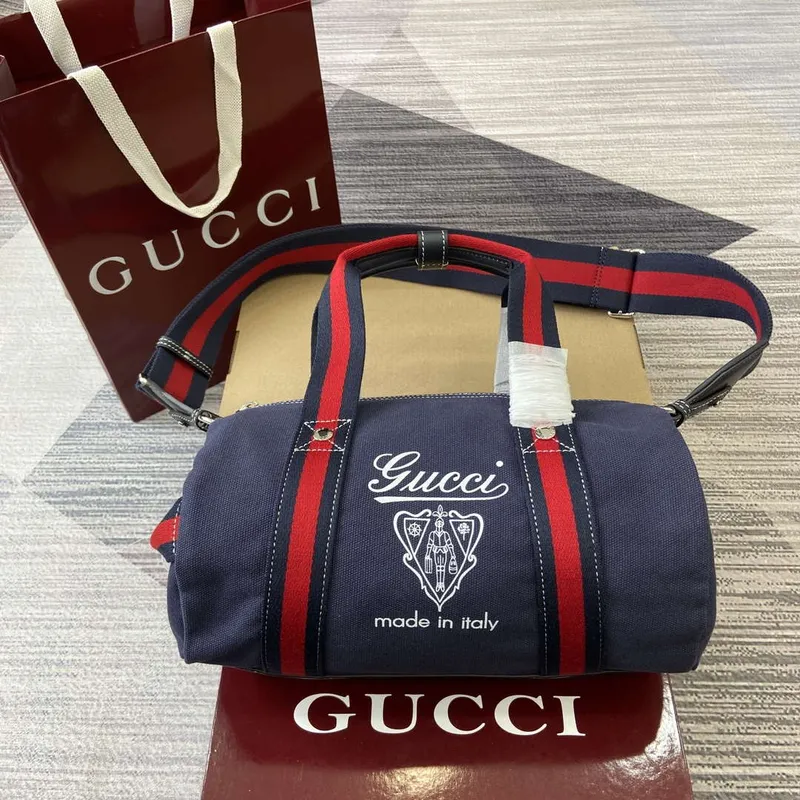 Gucci 816865 Small Printed Canvas Duffle Bag Dark blue