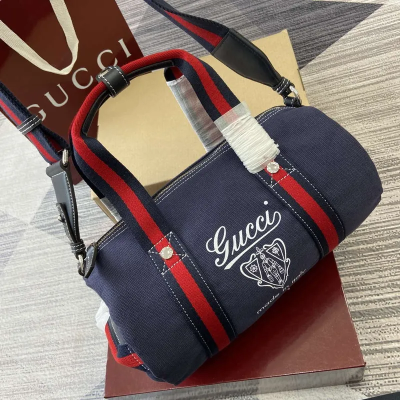 Gucci 816865 Small Printed Canvas Duffle Bag Dark blue