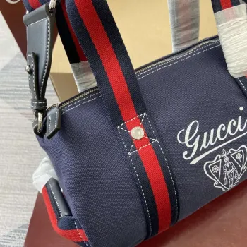 Gucci 816865 Small Printed Canvas Duffle Bag Dark blue