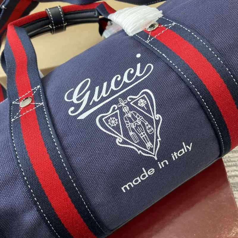 Gucci 816865 Small Printed Canvas Duffle Bag Dark blue