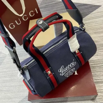 Gucci 816865 Small Printed Canvas Duffle Bag Dark blue