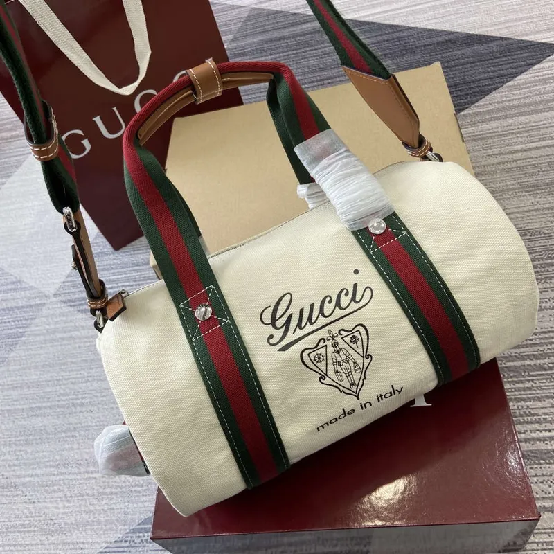 Gucci 816865 Small Printed Canvas Duffle Bag Off white