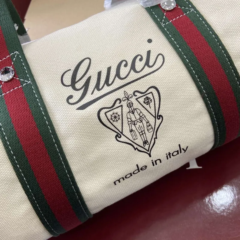 Gucci 816865 Small Printed Canvas Duffle Bag Off white