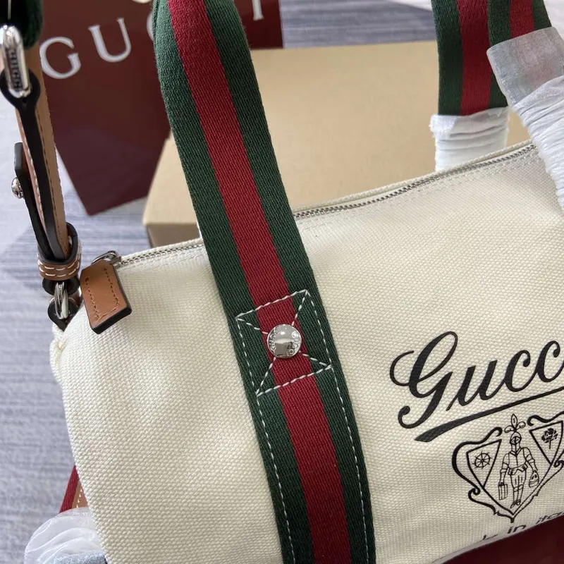 Gucci 816865 Small Printed Canvas Duffle Bag Off white