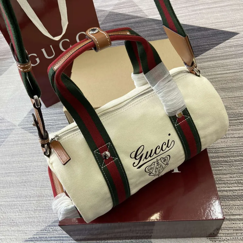 Gucci 816865 Small Printed Canvas Duffle Bag Off white