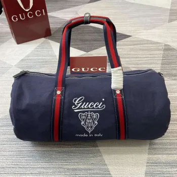 Gucci 816866 Large Printed Canvas Duffle Bag Dark Blue