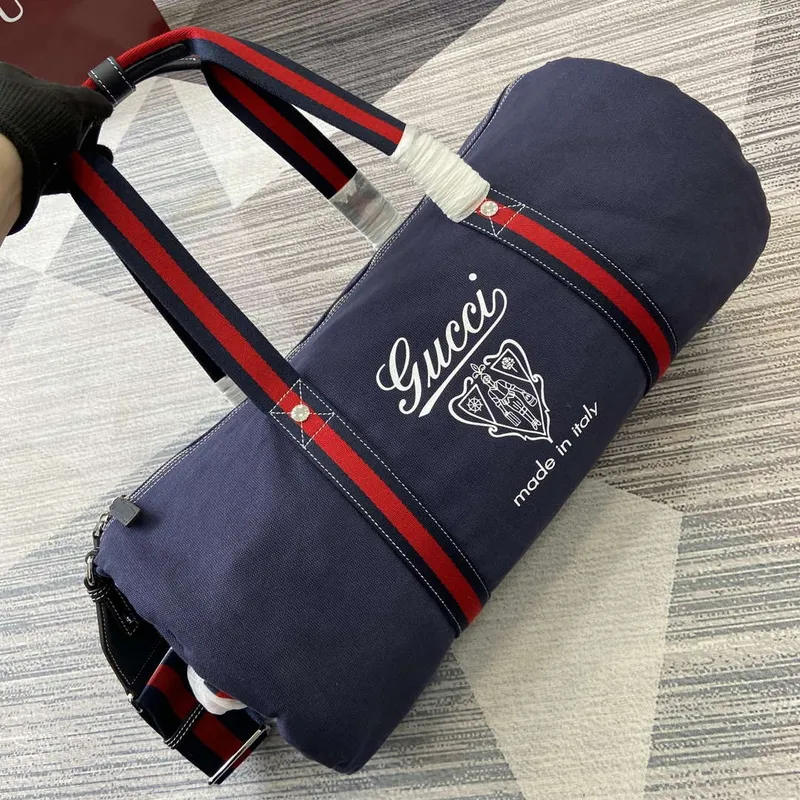 Gucci 816866 Large Printed Canvas Duffle Bag Dark Blue
