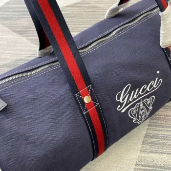 Gucci 816866 Large Printed Canvas Duffle Bag Dark Blue