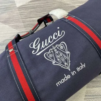 Gucci 816866 Large Printed Canvas Duffle Bag Dark Blue